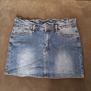 Angel Kiss Blue Denim Paperbag Waist Mini Skirt